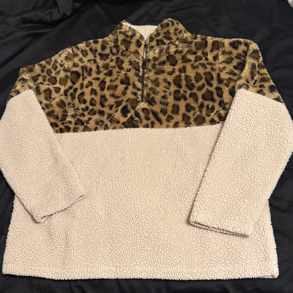 Leopard Print and Cream Sherpa Pullover